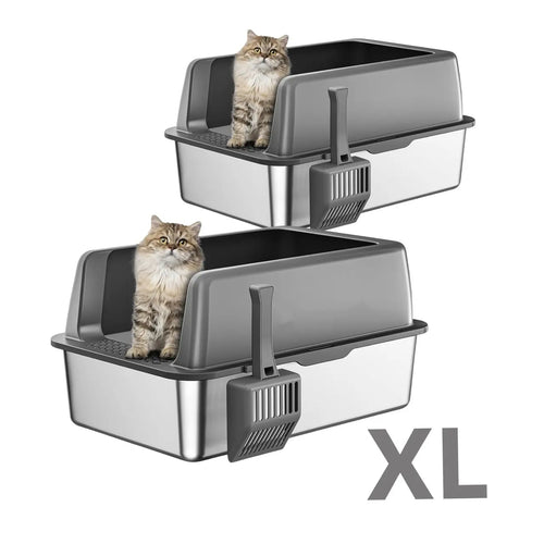Misofog 2-Pack XL Stainless Steel Litter Boxes
