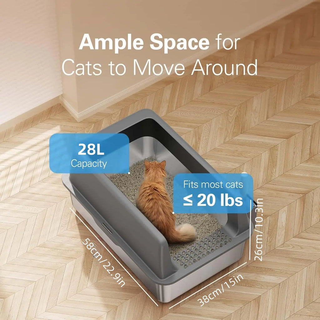XL high-sided stainless steel litter box features