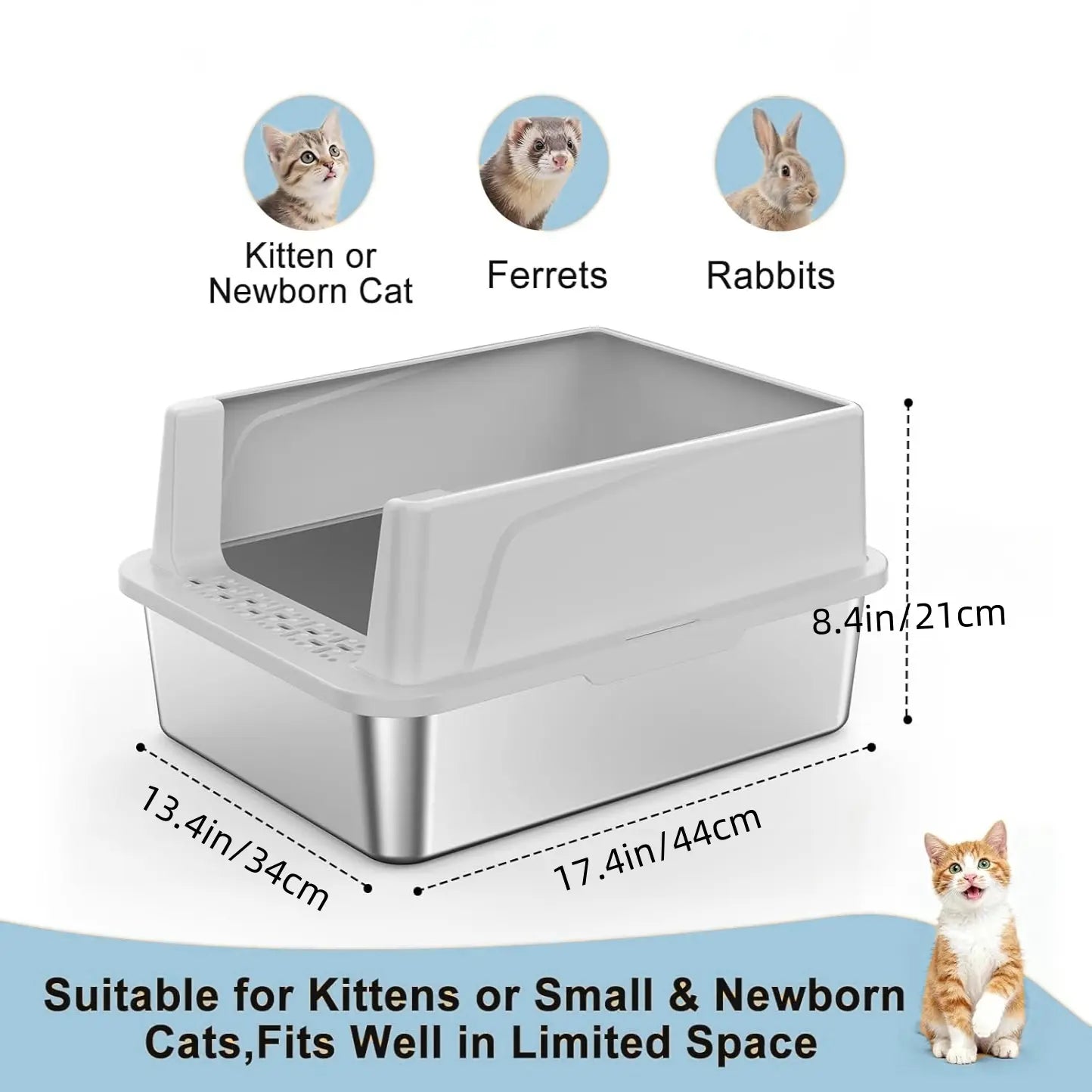Small high-sided stainless steel litter box