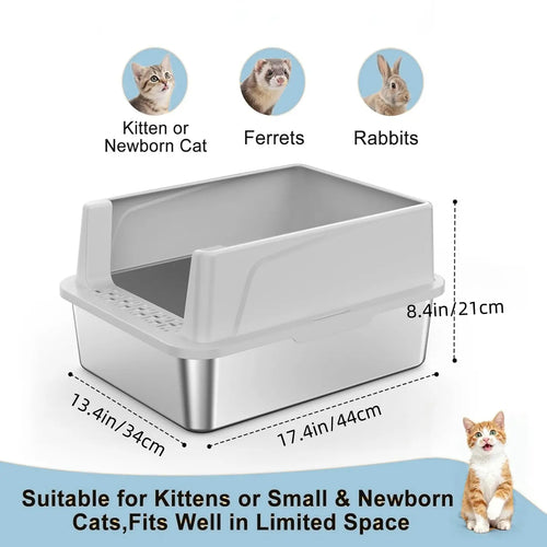 Small high-sided stainless steel litter box