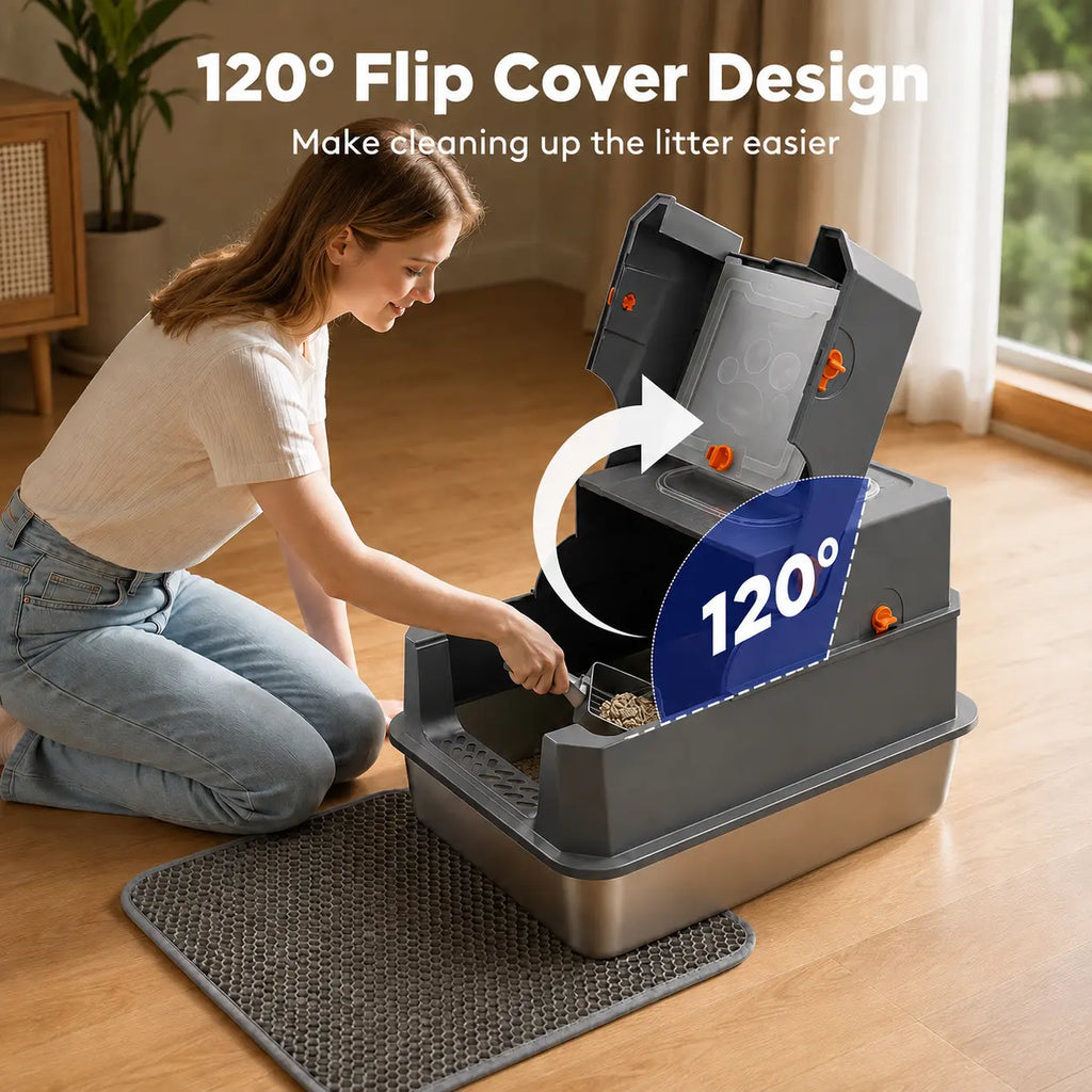 XL stainless steel litter box features