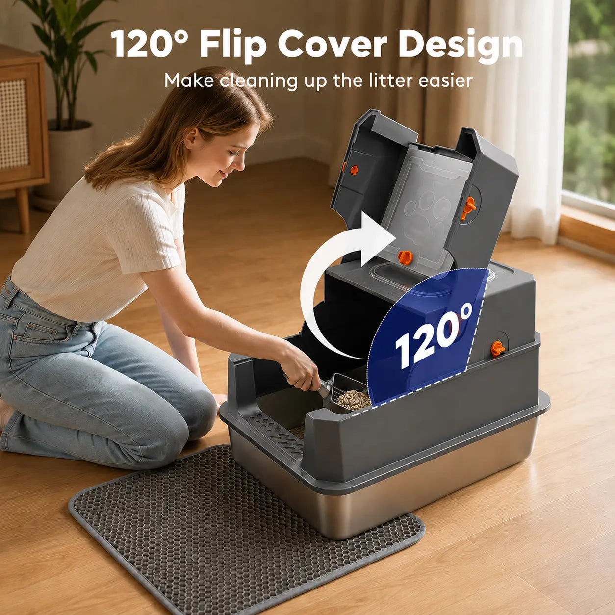 XL stainless steel litter box features